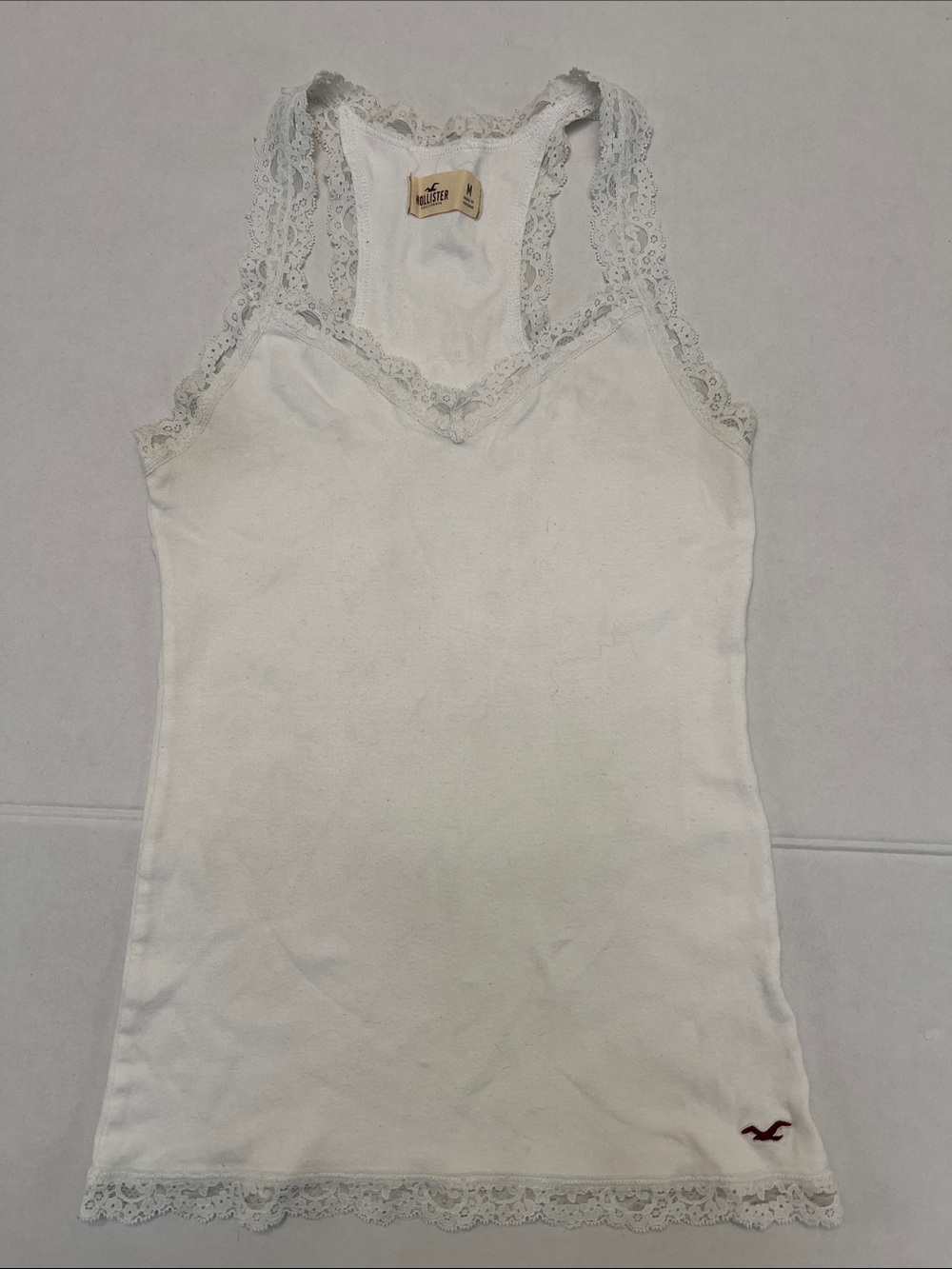 Hollister Y2K white Lace Trim Racerback Cami Tank Top Bella Swan Coquette size M